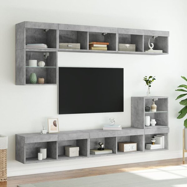 Betonszürke TV-szekrény LED-világítással 80 x 30 x 30 cm