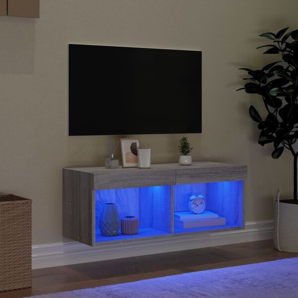 Szürke sonoma színű TV-szekrény LED-világítással 80x30x30 cm