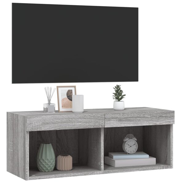 Szürke sonoma színű TV-szekrény LED-világítással 80x30x30 cm