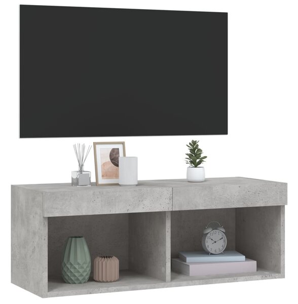 Betonszürke TV-szekrény LED-világítással 80 x 30 x 30 cm