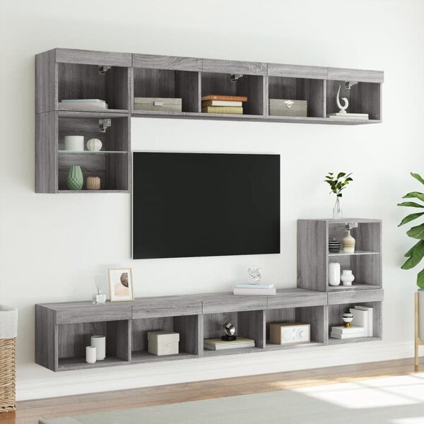 Szürke sonoma színű TV-szekrény LED-világítással 80x30x30 cm