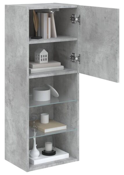 Betonszürke TV-szekrény LED lámpákkal 40,5 x 30 x 102 cm