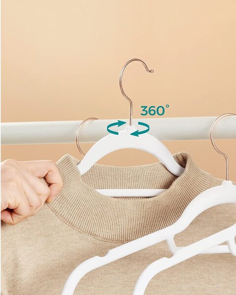 Bársony vállfa, csúszásmentes ruhaakasztó 50 db, fehér, rozé arany