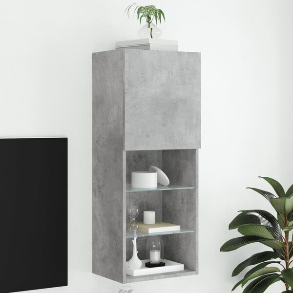 Betonszürke TV-szekrény LED lámpákkal 40,5 x 30 x 102 cm