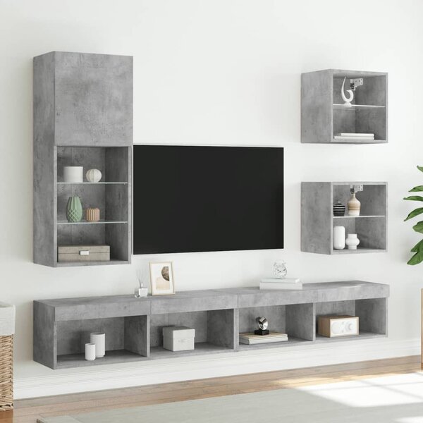 Betonszürke TV-szekrény LED lámpákkal 40,5 x 30 x 102 cm