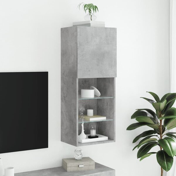 Betonszürke TV-szekrény LED lámpákkal 40,5 x 30 x 102 cm