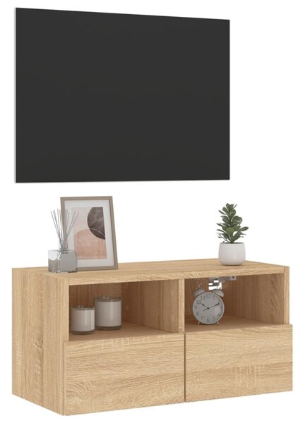 Sonoma tölgy színű szerelt fa fali TV-szekrény 60 x 30 x 30 cm