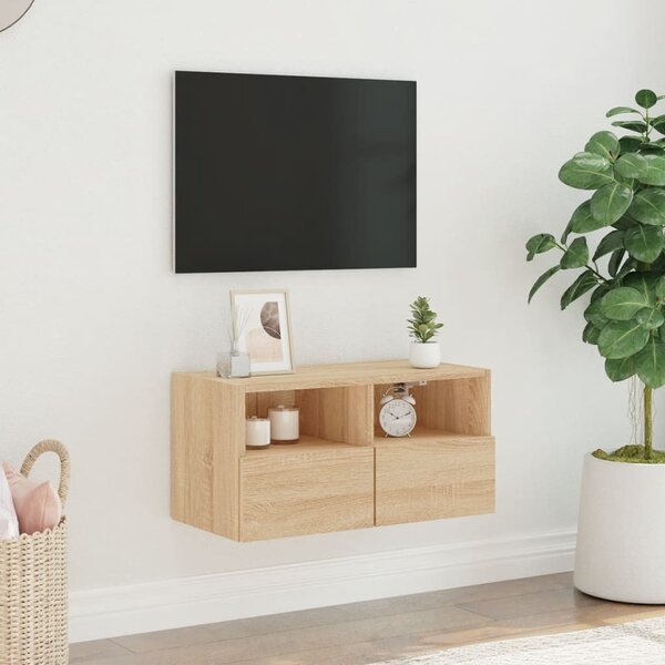 Sonoma tölgy színű szerelt fa fali TV-szekrény 60 x 30 x 30 cm