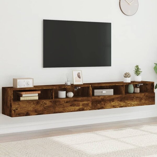 2 db füstös tölgy színű szerelt fa TV-szekrény 100 x 30 x 30 cm
