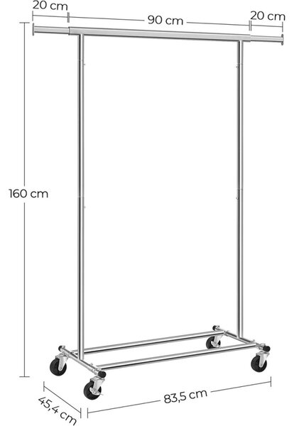 Ruhaállvány gurulós 90kg teherbírású, ezüst