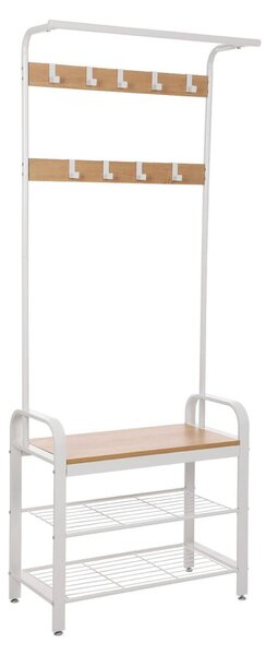 Előszoba fogas polccal, akasztókkal, cipőtartóval és ülőkével, tölgy 183x72x33cm