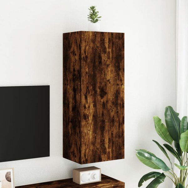Füstös tölgy színű szerelt fa fali TV-szekrény 40,5x30x102 cm