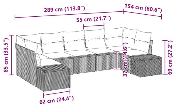VidaXL Kerti Kanapé Szett 7 db Fekete polirattan
