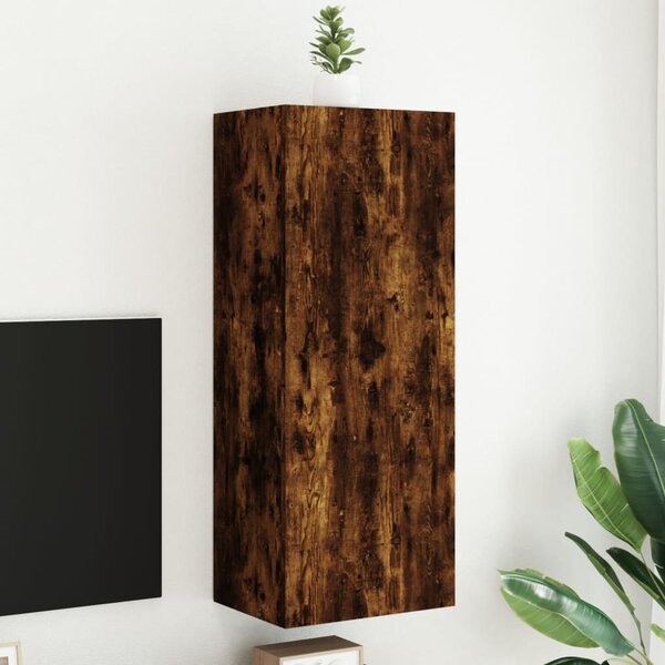 Füstös tölgy színű szerelt fa fali TV-szekrény 40,5x30x102 cm