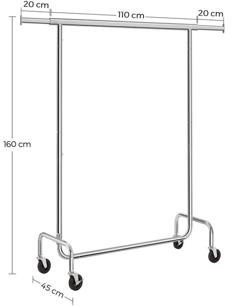 Gurulós ruhaállvány, ezüst 110-150x45x160cm