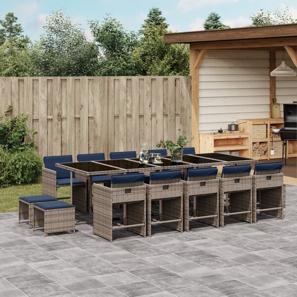 VidaXL 15 db szürke polyrattan kerti étkezőgarnitúra párnákkal