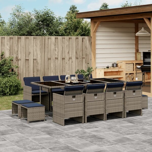VidaXL 13 db szürke polyrattan kerti étkezőgarnitúra párnákkal