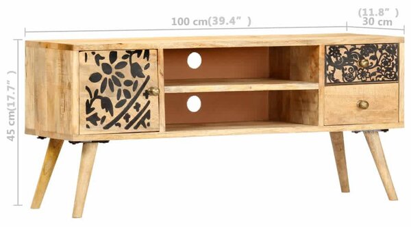 Tömör mangófa TV-szekrény 100 x 30 x 45 cm