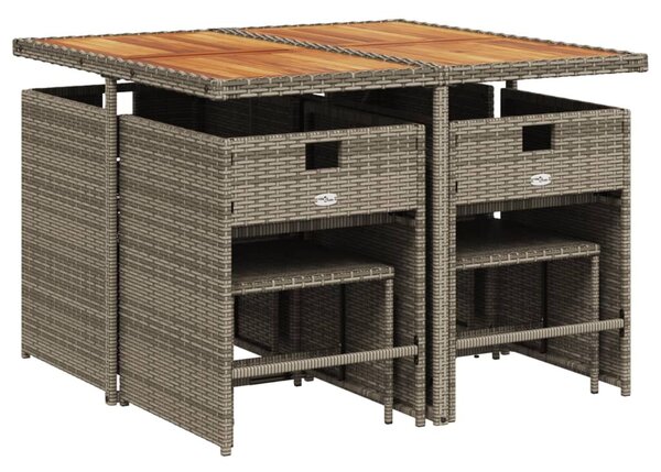VidaXL 9 db szürke polyrattan kerti étkezőgarnitúra párnákkal