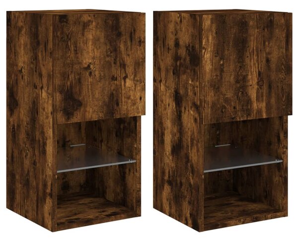 2 db füstös tölgy színű TV-szekrény LED-lámpákkal 30,5x30x60 cm