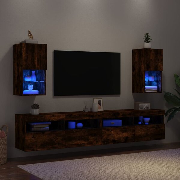 2 db füstös tölgy színű TV-szekrény LED-lámpákkal 30,5x30x60 cm