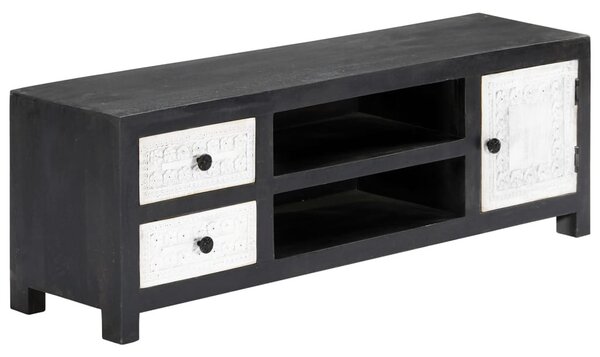 Szürke/fehér kézzel faragott mangófa TV-szekrény 120x30x40 cm