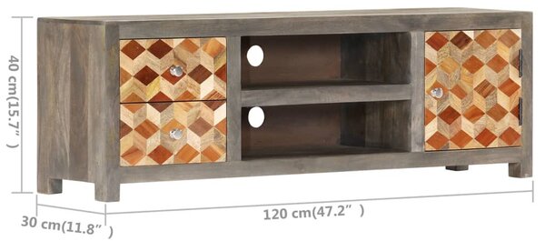 Szürke tömör mangófa TV-szekrény 120 x 30 x 40 cm