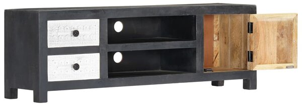 Szürke/fehér kézzel faragott mangófa TV-szekrény 120x30x40 cm