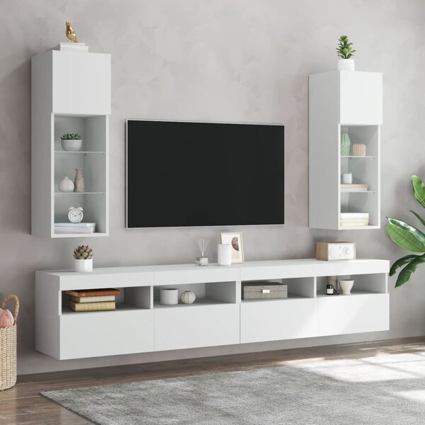 Fehér TV-szekrény LED-lámpákkal 30,5x30x90 cm