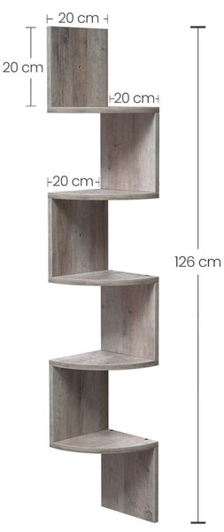 Sarokpolc 5 szintes lebegő fali polc, greige 20x20x127cm