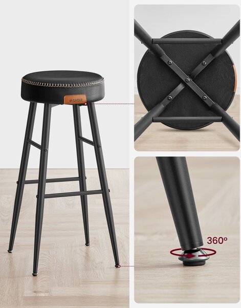 ECHO Bárszék 2 db, varrott műbőr borítás, fekete, 76 cm magas