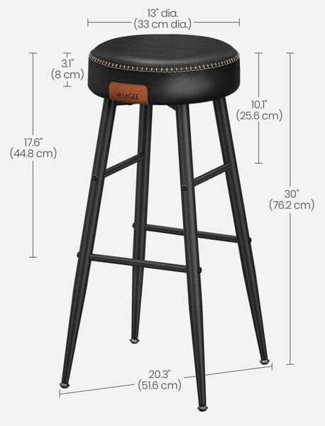 ECHO Bárszék 2 db, varrott műbőr borítás, fekete, 76 cm magas