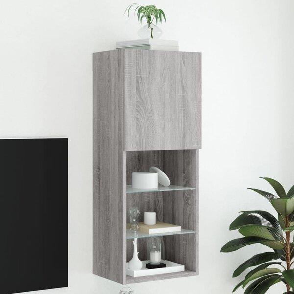 Szürke sonoma színű TV-szekrény LED-lámpákkal 40,5x30x102 cm