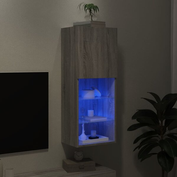 Szürke sonoma színű TV-szekrény LED-lámpákkal 40,5x30x102 cm