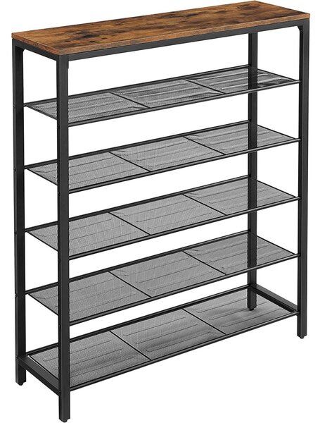 Cipőtároló polc 5 fém hálós polccal, fekete 100x30x110cm