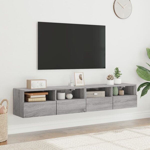 2 db szürke sonoma szerelt fa fali TV-szekrény 80 x 30 x 30 cm