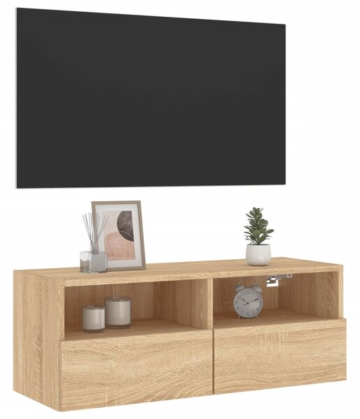 Sonoma tölgy színű szerelt fa fali TV-szekrény 80 x 30 x 30 cm