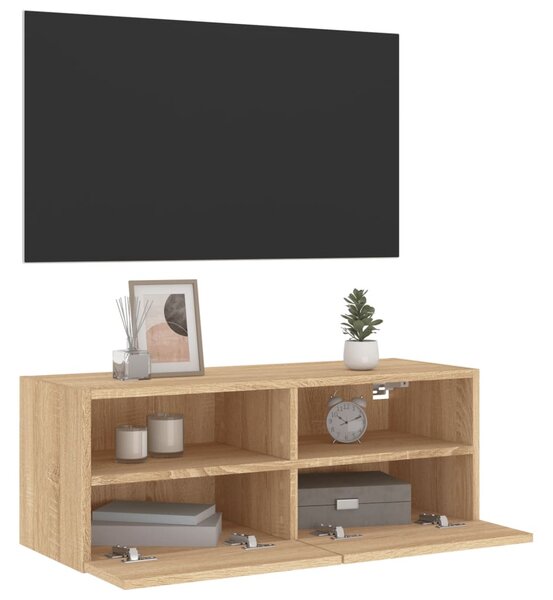Sonoma tölgy színű szerelt fa fali TV-szekrény 80 x 30 x 30 cm