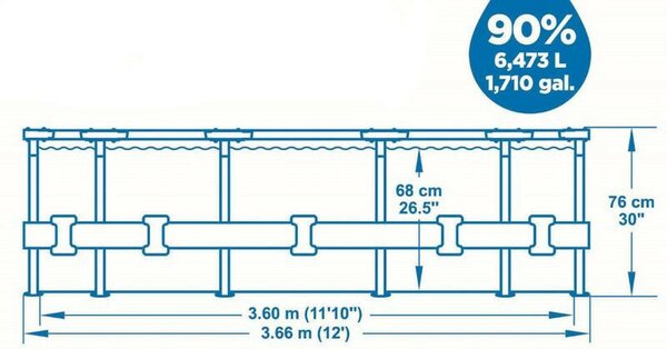 Bestway Steel Pro Max csővázas medence szett, 366 x 76 cm, papírszűrős, vízkapacitás 6473 l (56416)