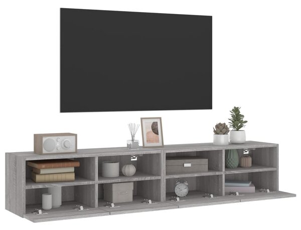 2 db szürke sonoma szerelt fa fali TV-szekrény 80 x 30 x 30 cm