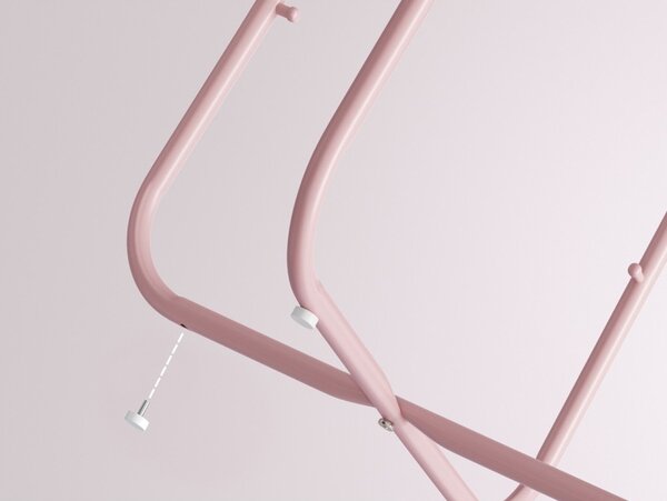 Kerek lerakóasztal szövet kosárral, pasztellrózsaszín és fehér 45×51cm