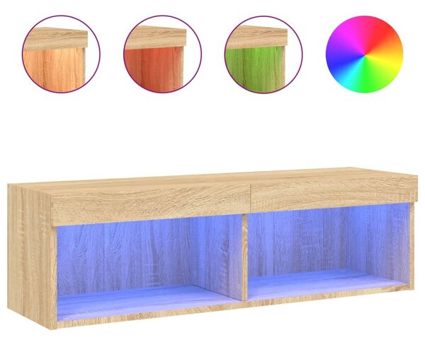 Sonoma tölgy színű TV-szekrény LED-világítással 100x30x30 cm
