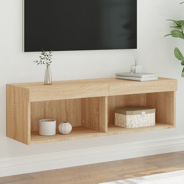 Sonoma tölgy színű TV-szekrény LED-világítással 100x30x30 cm