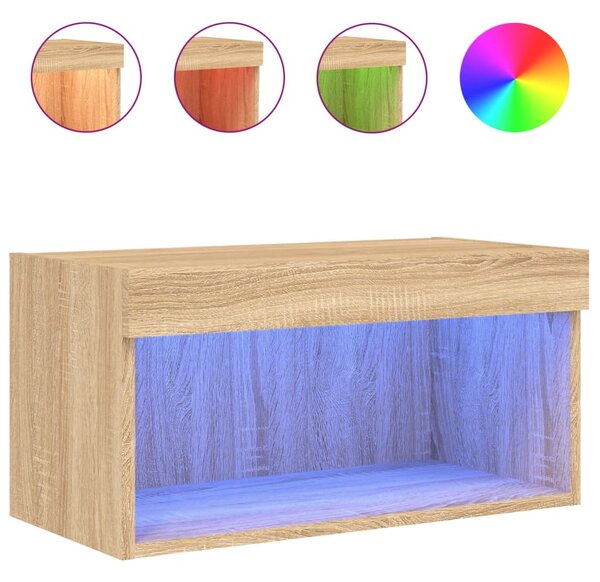 Sonoma tölgy színű TV-szekrény LED-világítással 60 x 30 x 30 cm
