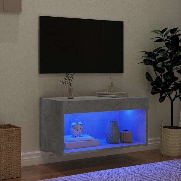 Betonszürke TV-szekrény LED-világítással 60 x 30 x 30 cm
