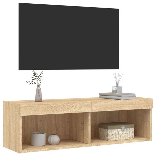 Sonoma tölgy színű TV-szekrény LED-világítással 100x30x30 cm