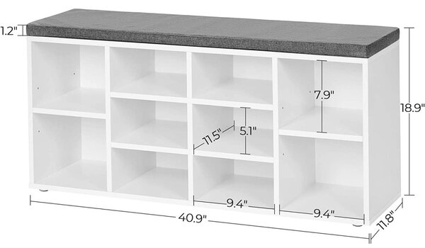 Cipőtároló pad két tároló szinttel, fehér 104x30x48cm