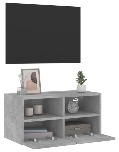 Betonszürke szerelt fa fali TV-szekrény 60 x 30 x 30 cm