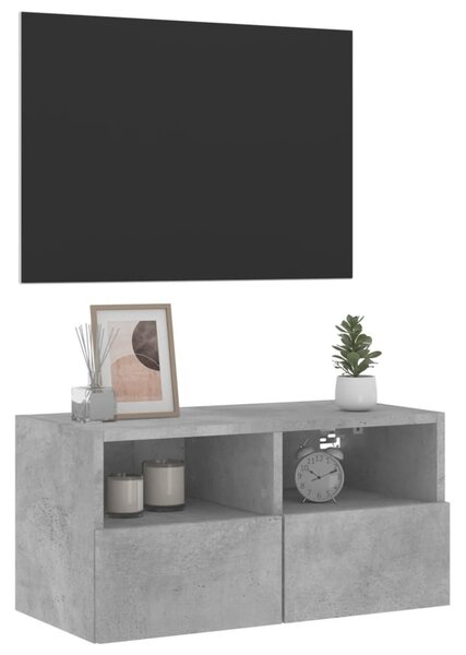 Betonszürke szerelt fa fali TV-szekrény 60 x 30 x 30 cm