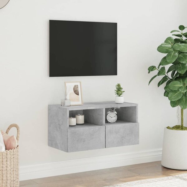 Betonszürke szerelt fa fali TV-szekrény 60 x 30 x 30 cm